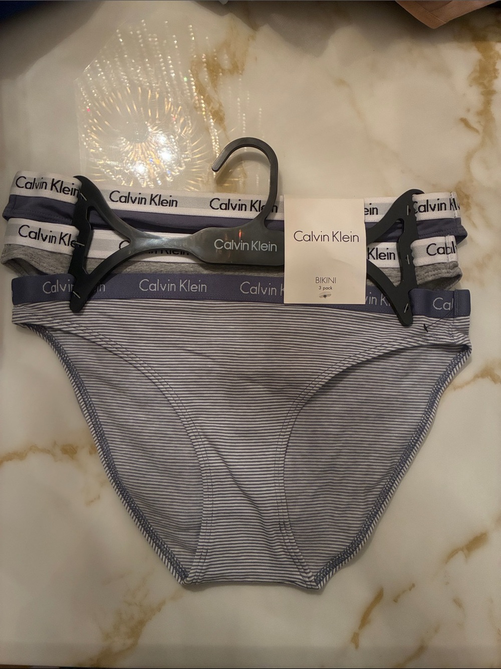 Calvin Klein Navy & White Striped Bikini Briefs - 3 Pack